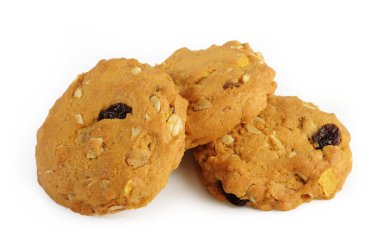 Beyaz arkaplanda yulaf ezmesi kurabiyeleri izole