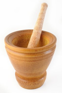 ahşap harç ve havaneli beyaz zemin üzerine