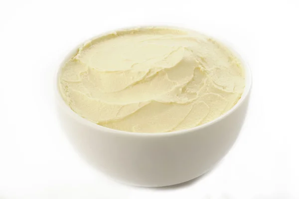 Cream cheese in white bowl — Stock Photo, Image