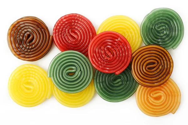 Colorful liquorice licorice spiral candies on white — Stock Photo, Image