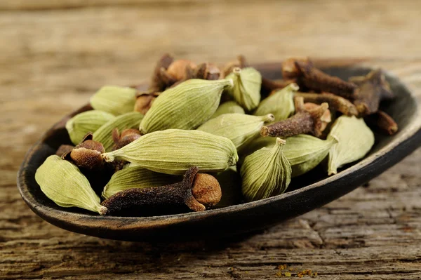 Cardamomo essiccato con chiodi di garofano essiccati — Foto Stock