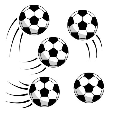 Beyaz arkaplanda hız çizgileri izole edilmiş futbol topu hareket simgesi seti