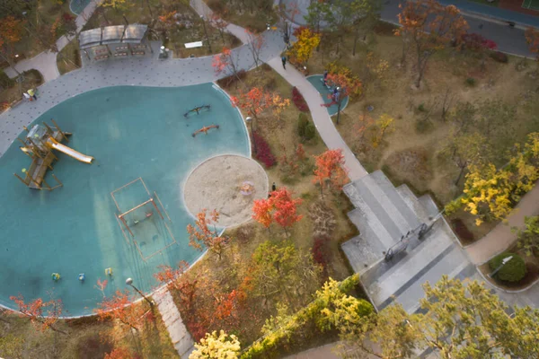 Autumn City Park Playground Top Aerial View — Stock Photo, Image