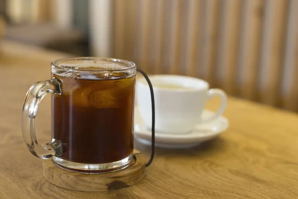 Ice Coffee Hot Tea Wood Table — Stok Foto
