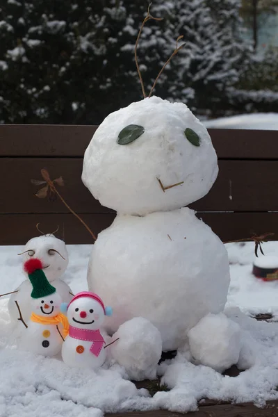 Glücklich Lächelnder Schneemann Einem Wintertag — Stockfoto