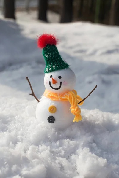 Aranyos Hóember Álló Havas Területen Télen — Stock Fotó