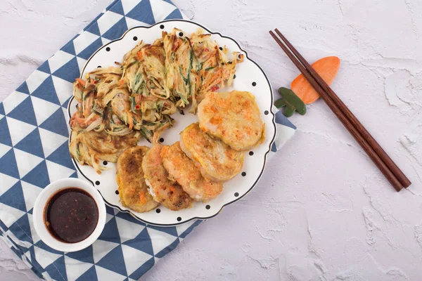 Corea Día Fiesta Tradicional Estilo Coreano Panqueque Verduras Alimentos — Foto de Stock