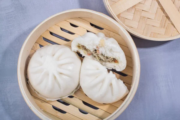 Asian food steamed bun with meat filling