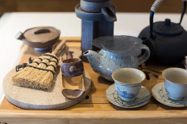 Asian Food Background Tea Set Cups Teapot — Stock Photo, Image