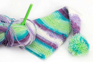 renkli örgü şapka, skein, kanca çizgili