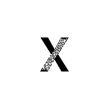 Çizgi çizgisi efektli basit harf logosu tasarımı. Büyük harf olarak ilk X harfi serif yazı tipi olmayan.