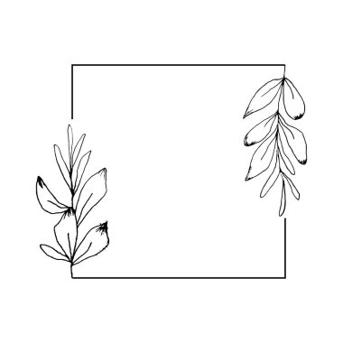 Çiçek desenli kare çerçeve. Düğün davetiyesi için modern geometrik şablon tasarımı, tebrik kartı, yıldönümü, logo unsuru, vs..