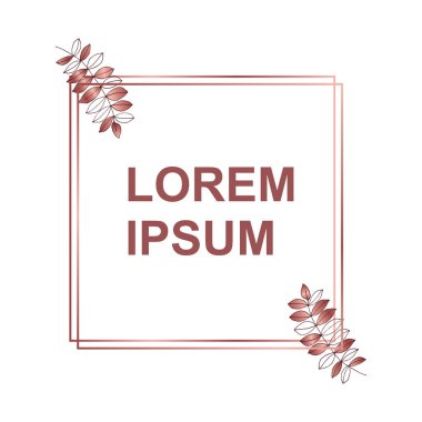 Çiçek süslemeli basit bir vektör çerçevesi. Geometrik gül altın tasarım şablonu. Düğün davetiyesi, tebrik kartı, yıldönümü vesaire için modern tasarım. Vektör illüstrasyonu