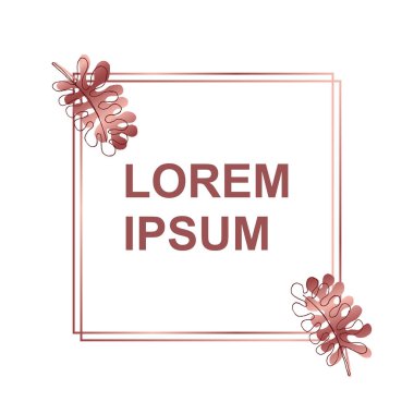 Çiçek süslemeli basit bir vektör çerçevesi. Geometrik gül altın tasarım şablonu. Düğün davetiyesi, tebrik kartı, yıldönümü vesaire için modern tasarım. Vektör illüstrasyonu