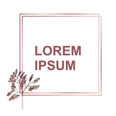 Çiçek süslemeli basit bir vektör çerçevesi. Geometrik gül altın tasarım şablonu. Düğün davetiyesi, tebrik kartı, yıldönümü vesaire için modern tasarım. Vektör illüstrasyonu