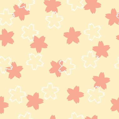 Basit kiraz çiçeği tekrar deseni. Retro renk şeması olan organik bir şekil. Tekstil, duvar kağıdı, kumaş, ambalaj, ambalaj, dekorasyon vs. için harika.