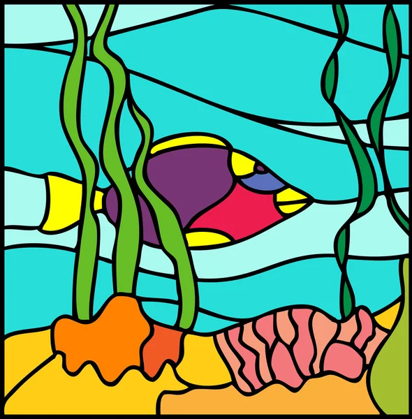 Ilustracja podwodnego życia w stylu okna witrażowe — Wektor stockowy