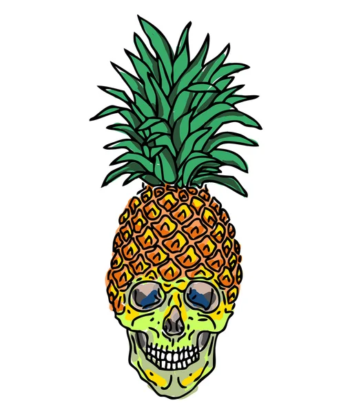 Teschio di ananas - disegno di t-shirt disegnata a mano — Vettoriale Stock