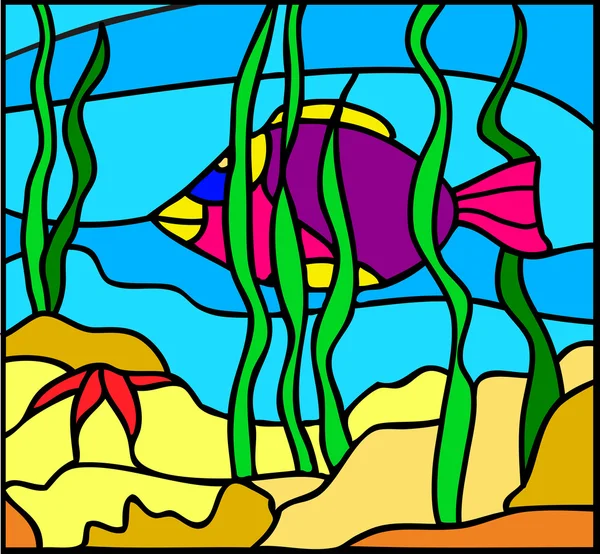 Иллюстрация подводной жизни в стиле витража — стоковый вектор