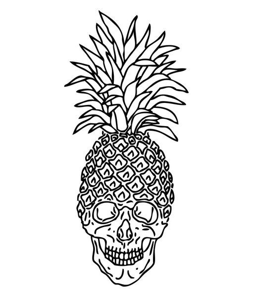 Teschio di ananas - disegno di t-shirt disegnata a mano — Vettoriale Stock