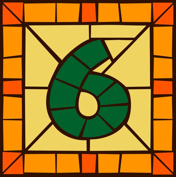6 - mosaiska nummer, målat glasfönster — Stock vektor