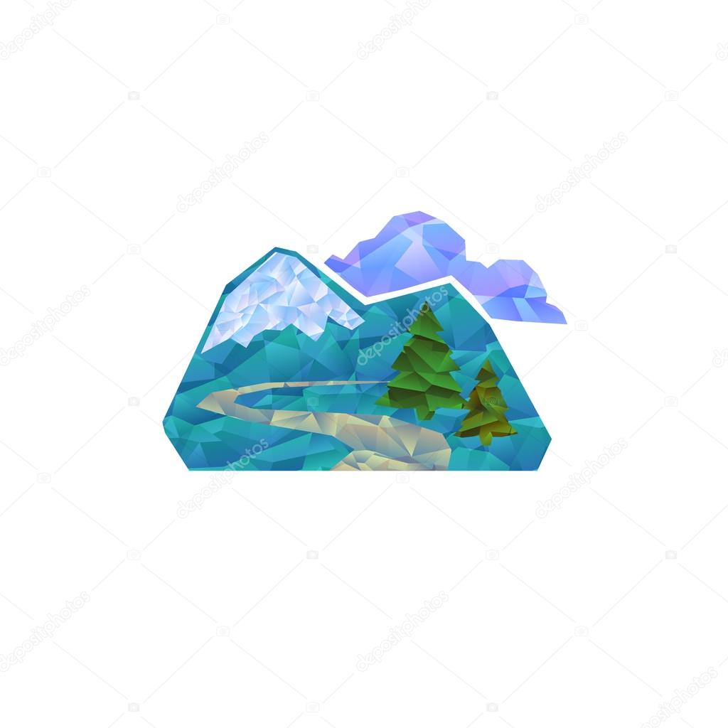 Mountain and pine tree, tourism icon