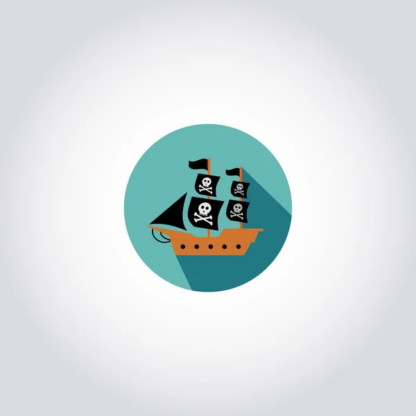 Bateau pirate avec drapeau joyeux roger — Image vectorielle