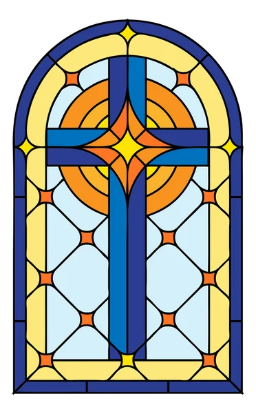 Venster, Gebrandschilderd glas cross — Stockvector