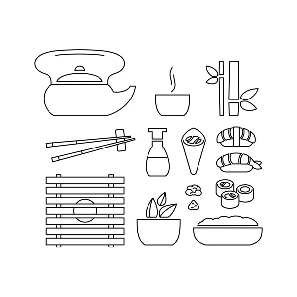 Japonés, iconos de restaurante de sushi — Vector de stock