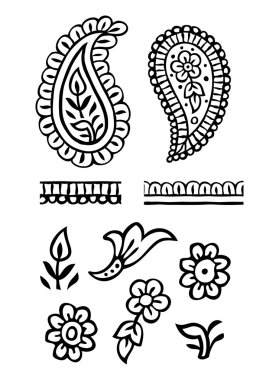 desenli çiçek öğeleri kümesi