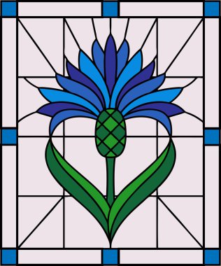 blue cornflower in stained glass clipart