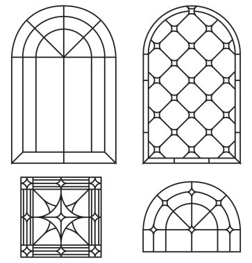 set of  stained glass window design clipart
