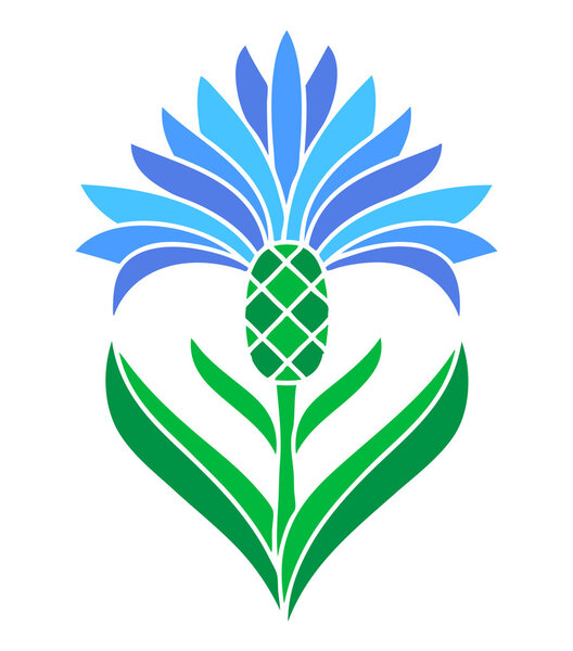 мозаика, геометрический синий васильковый цветок
