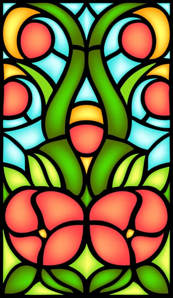 Abstract floral composition in stained glass — Stock Vector