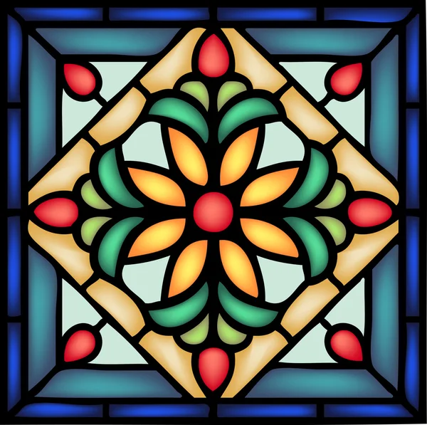 Ornamento gótico com flor na janela manchada — Vetor de Stock
