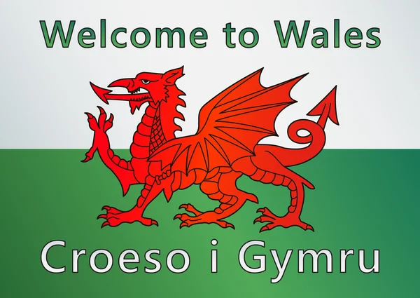 Welkom in Wales teken met vlag — Stockvector