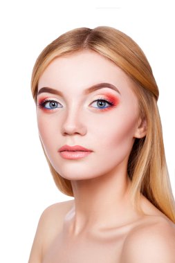 güzel bir genç kız, makyaj, saç, gözleri portresi