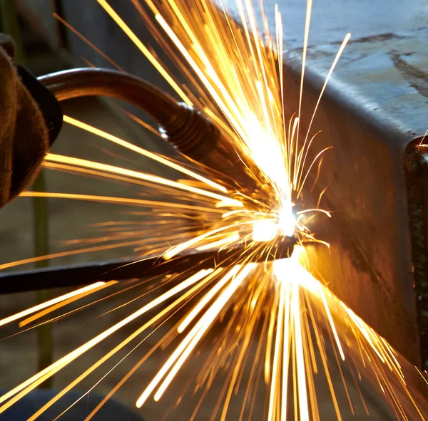 Sparks Welding Worker Makes Welding Workshop — Stock Photo, Image