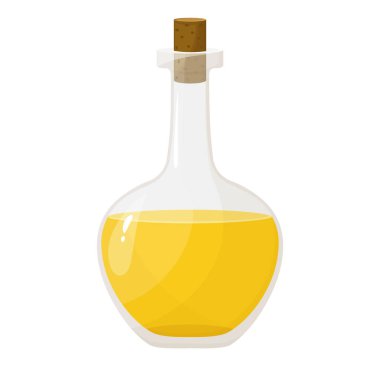 Oil in a glass bottle isolated on white. Vector illustration in a flat style. Natural organic healthy oil product. Vegetable oil.
