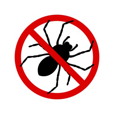 No spiders with ban sign. Anti tarantula pest control ban, prohibition parasitic insects silhouette vector. Stop spider insects vector icon, symbol