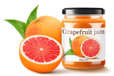 Beyaz arka planda cam kavanoz greyfurt reçeli ya da marmelat. Bir şişe narenciye reçeli ya da meyve suyu. Greyfurt kaymağı. İçki ve yemek. Şekerler. Başlıklar