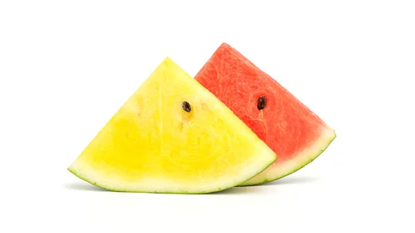 Gelbe Und Rote Wassermelone Auf Weißem Hintergrund — Stockfoto