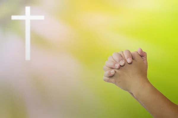 Pray for God's blessing Cross on natural background blurring — Stock Photo, Image