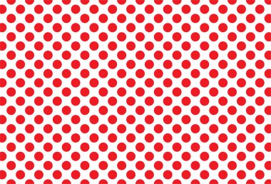 Beyaz ve kırmızı benekli, pürüzsüz desen. Masa örtüleri, elbiseler, gömlekler, elbiseler, kağıt, yatak örtüleri, yorganlar ve diğer tekstil ürünleri için. Vektör arkaplanı.