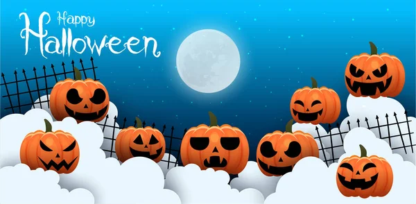 Feliz Banner Halloween Fundo Convite Festa Com Nuvens Noturnas Estilo —  Vetores de Stock