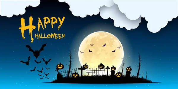 Feliz Banner Halloween Fundo Convite Festa Com Nuvens Noturnas Estilo —  Vetores de Stock