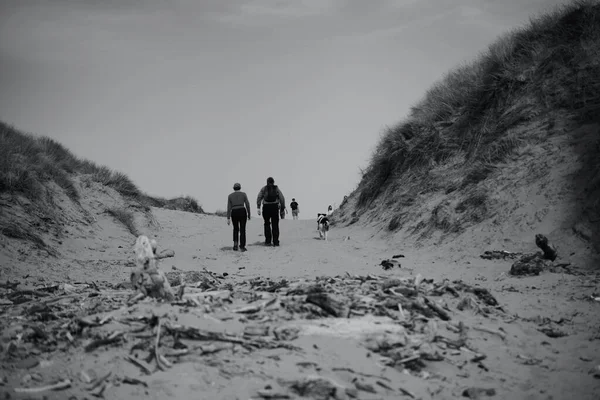 Merthyr Mawr沙丘和自然保护区 年轻人喜欢彼此重逢 带着背包 冲浪板和一天的点心穿过沙丘去海滩 — 图库照片
