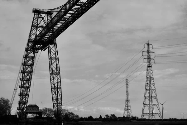 Czarno Biały Obraz Zbliżeniowy Odcinka Newport Transporter Bridge Zbudowany 1902 — Zdjęcie stockowe