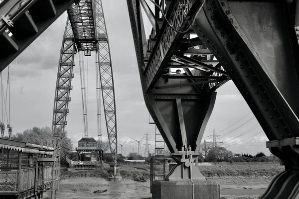 Image Gros Plan Noir Blanc Une Section Pont Transport Newport — Photo