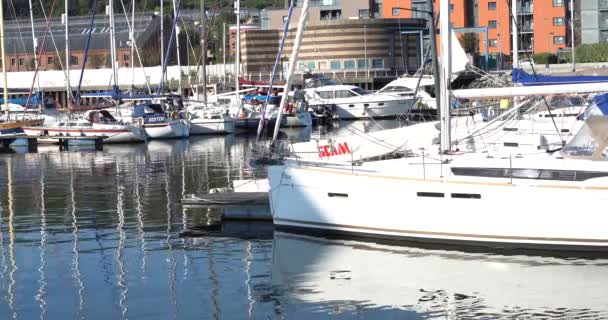 Swansea Gales Junio 2021 Vibrante Desarrollo Del Puerto Deportivo Frente — Vídeo de stock